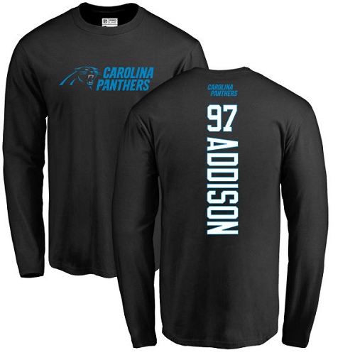 Carolina Panthers Men Black Mario Addison Backer NFL Football #97 Long Sleeve T Shirt